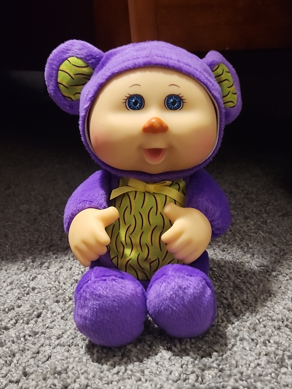 Purple Plush Doll with Green Accent - Cuddly Kids Toy